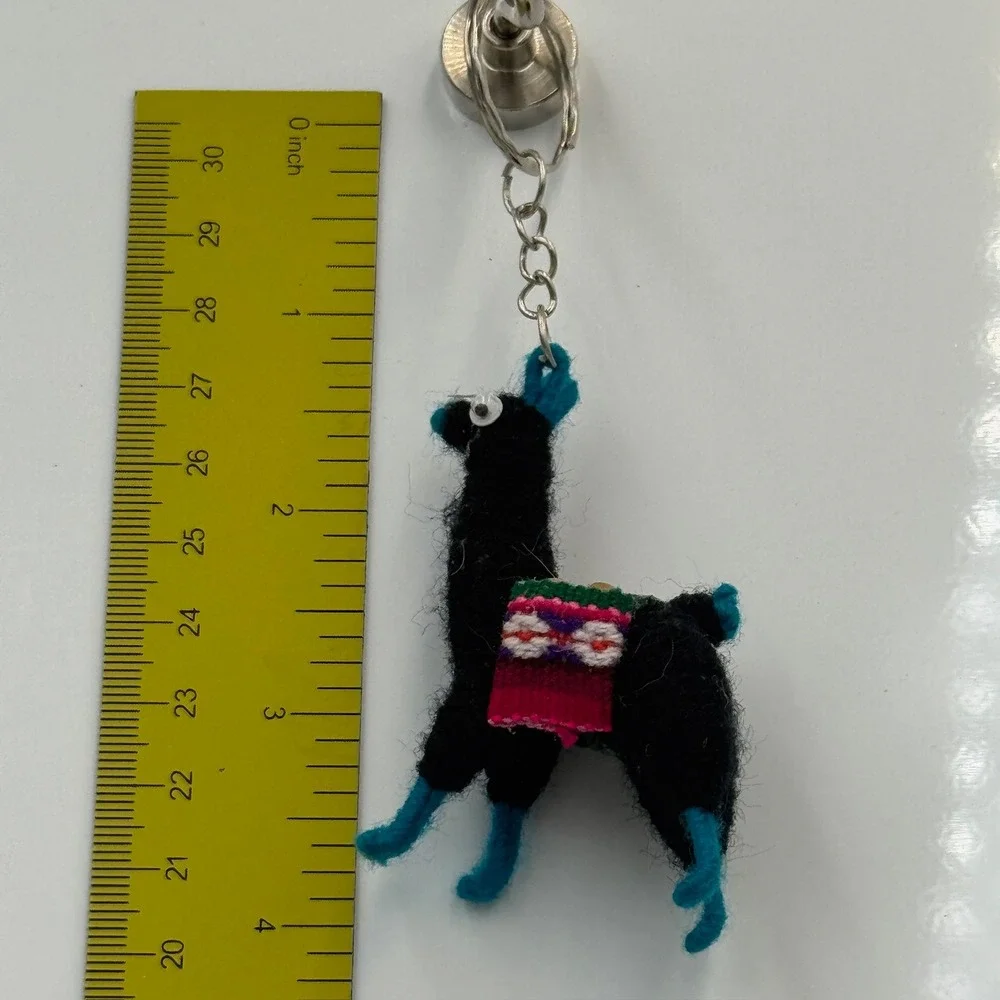 Wool Llama Keychain Black Teal South American Folk Art Boho Accessory